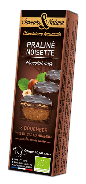 Saveurs & Nature -- Bouchées praliné noisette enrobés de chocolat noir 70% de cacao  x 10